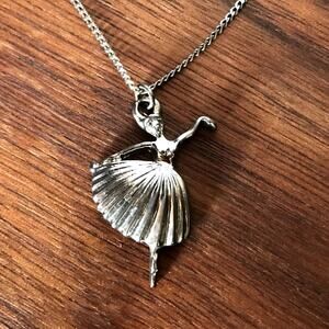 Dainty Ballerina silver tone pendant necklace